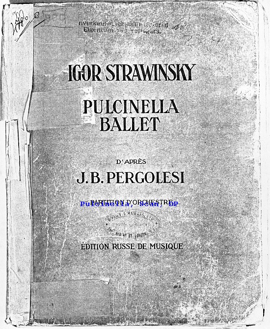 Igor Strawinsky, Pulcinella-Ballett, Russischer Musikverlag, Dirigierpartitur 1924, Deckblatt