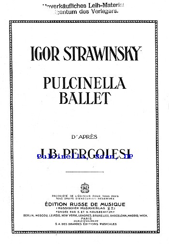 Igor Strawinsky: Pulcinella-Ballett, Partitur 1924, Titelseite