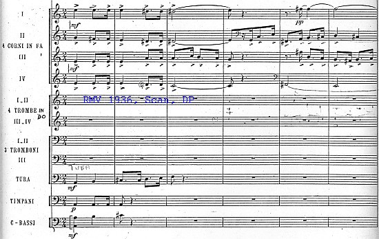 Igor Strawinsky: Concerto pour Piano suivi d'Orchestre d'Harmonie, Partitur 1936 mit Korrekturen, Revisionen
   von 1950(?), Seite 1 (Ausschnitt)