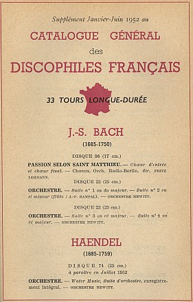 Les Discophiles Français, Supplément Januar-Juni 1952