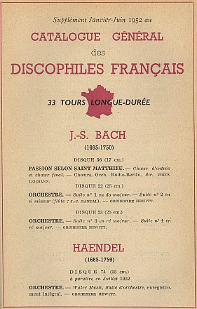 Les Discophiles Franais, Supplment Januar-Juni 1952