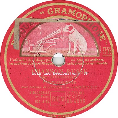 Igor Strawinsky, Chanson Russe, Pierre Fournier, Tasso Janopoulo, Disque 'Gramophone' DA-4956, 1943