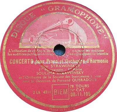 Igor Strawinsky, Klavierkonzert, Soulima Strawinsky, Fernand Oubradous, Disque 'Gramophone' DB-11105, 1943