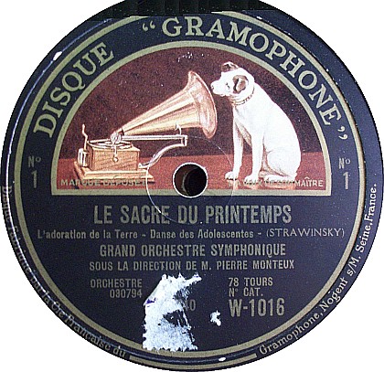 Igor Strawinsky, Le Sacre du Printemps, Pierre Monteux, Disque 'Gramophone', W-1016, 1929, Seite 1