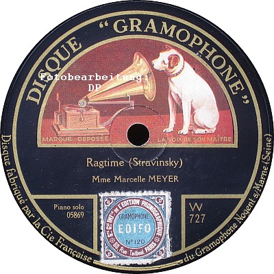 Igor Strawinsky, Ragtime, Marcelle Meyer, Disque 'Gramophone', W 727, 1925, EDIFO-Steuermarke