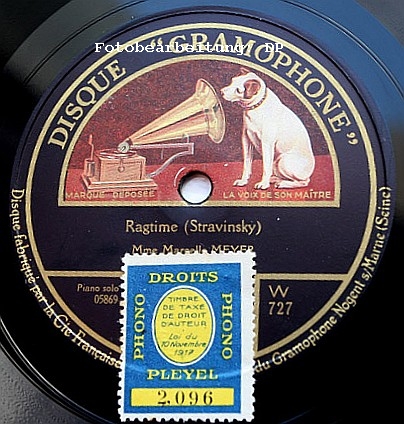 Igor Strawinsky, Ragtime, Marcelle Meyer, Disque 'Gramophone', W 727, 1925, Pleyel-Steuermarke