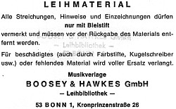 Boosey & Hawkes Deutschland, Aufkleber
Leihmaterial, historische Fassung, Bonn, Kronprinzenstrae