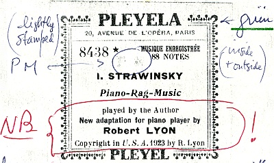 Igor Strawinsky, Piano-rag-music, Klavierrolle Pleyela 8438*, 
Paris 1921