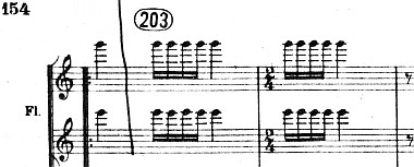 Igor Strawinsky: Pulcinella, Ballett, Dirigierpartitur 1924, Ziffer 203, Ausschnitt