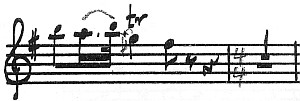 Pulcinella, Ballett, Leihmaterial B4, Violinen I, Ziffer III Takt 2, offenbar Dirigentenanweisung