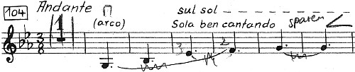 Pulcinella, Ballett, Leihmaterial B4, Solo-Violine I, Ziffer 104, seltsame Streichungen
