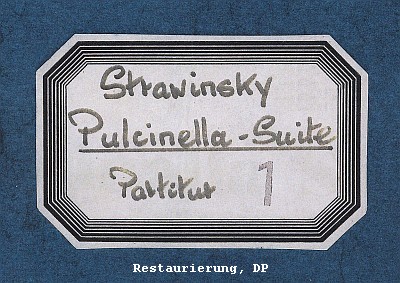 Igor Strawinsky, Pulcinella Suite, Dirigierpartitur Druck 1970, Etikett