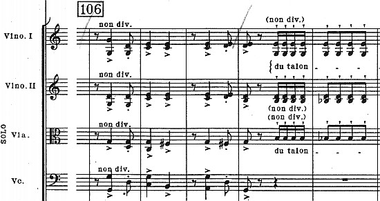 Igor Strawinsky, Suite de Pulcinella, Dirigierpartitur Erstdruck 1949, Ziffer 106, Ausschnitt, unlogisches 'non div.'