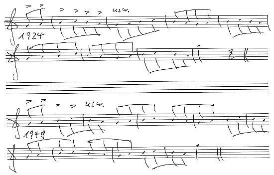 Igor Strawinsky: Suite de Pulcinella, Taschenpartitur 1924 und 1949, Ziffer 118 (Schluß), Horn in F I
