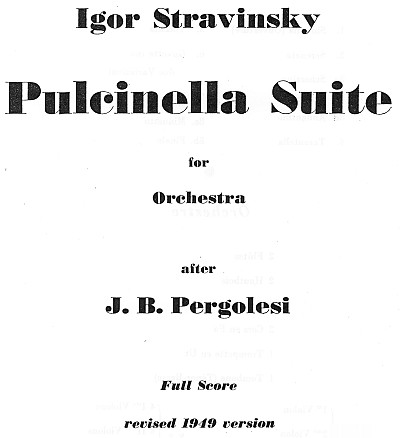 Igor Strawinsky, Pulcinella Suite, Dirigierpartitur, Ladenausgabe 1970/1971, Titelseite
