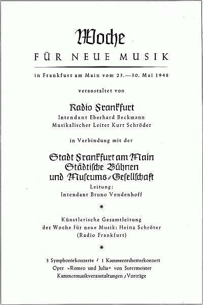 Radio Frankfurt, Woche für Neue Musik, 1948, Annonce