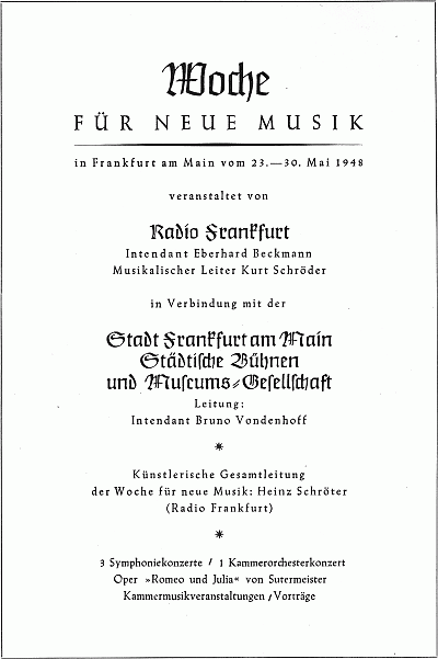 Radio Frankfurt, Woche fr Neue Musik, 1948, Annonce