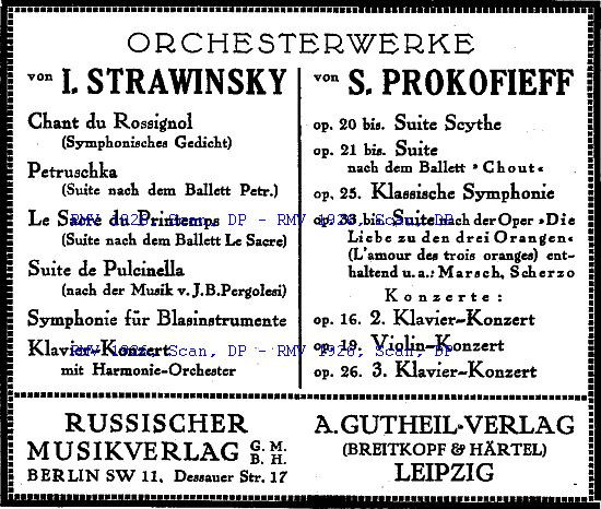 Russischer Musikverlag (dition Russe de Musique), Annonce 1926